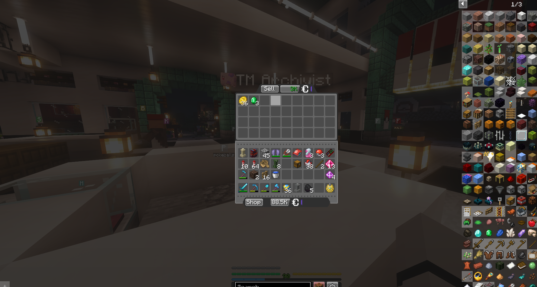 Selling relic coins and emeralds for money in Cobbleverse